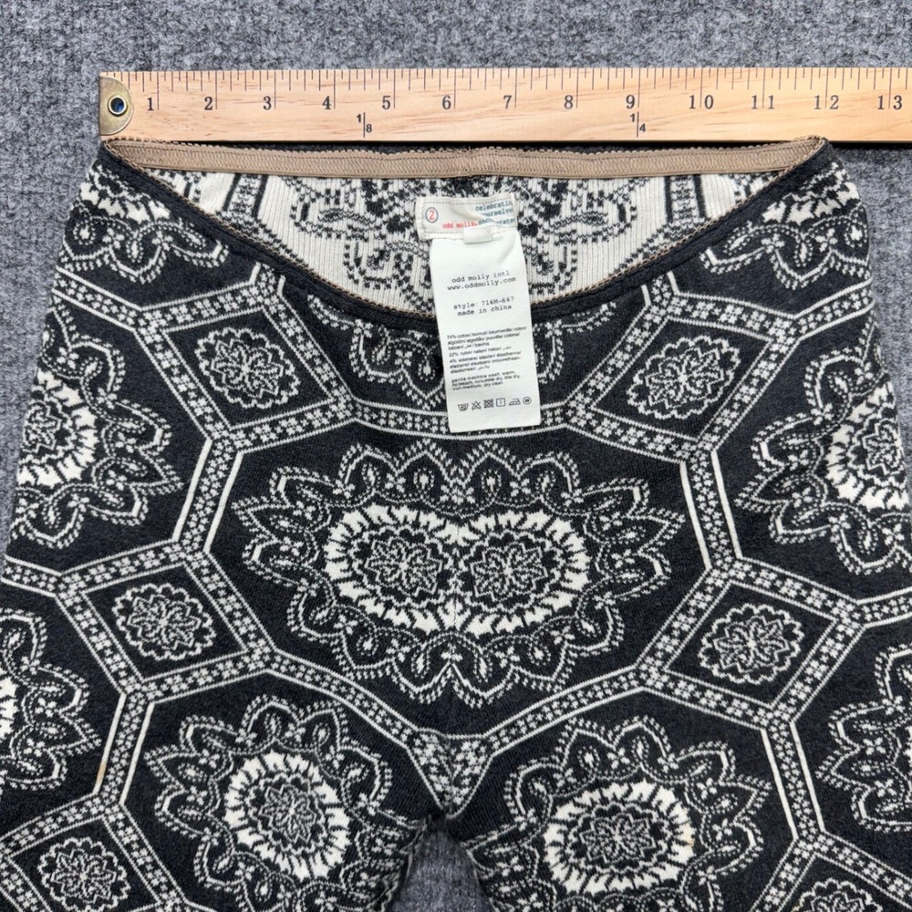 Odd Molly Womens Black White Geometric Mandala Knit Flare Bell Bottom Pants 2 - Picture 5 of 8